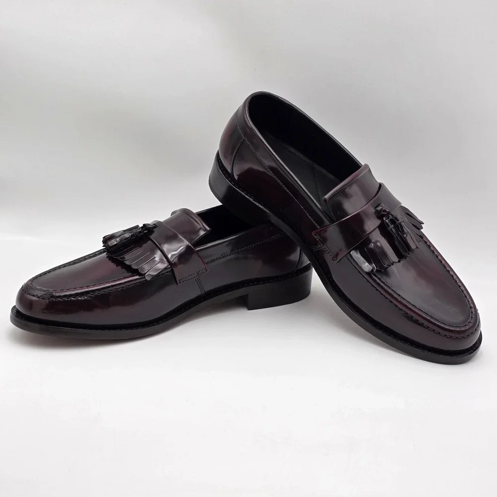 Samuel Windsor Tassel‎ Loafers Men's 10.5 Burgundy Oxblood Leather Shoes Fringed